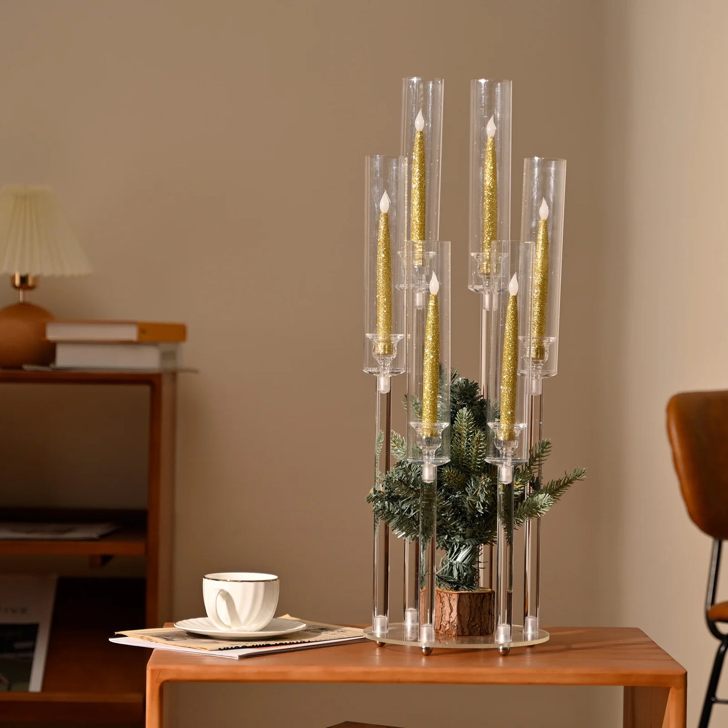 VINCIGANT Six Arm Acrylic Candelabra LED Candle Holder