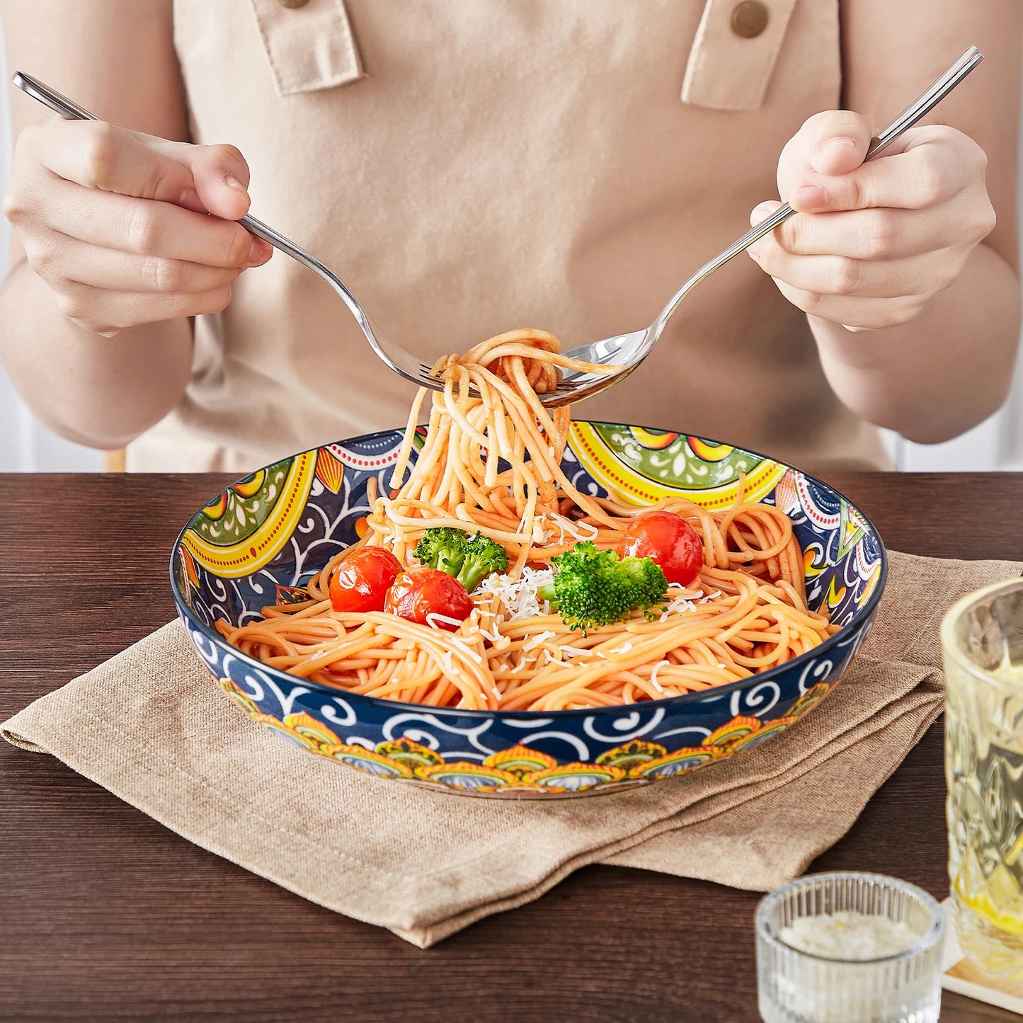 Malacasa Ceramic Pasta Bowls Floral Pattern Oven and Dishwasher Safe