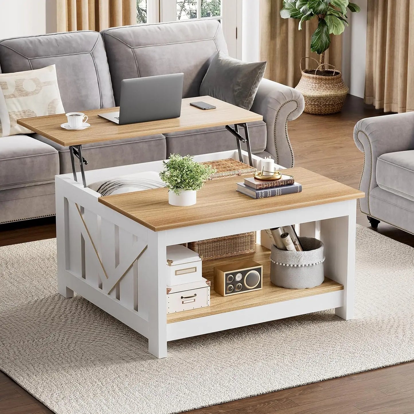 Lift Top Coffee Table With Storage Farmhouse Wood Central Table