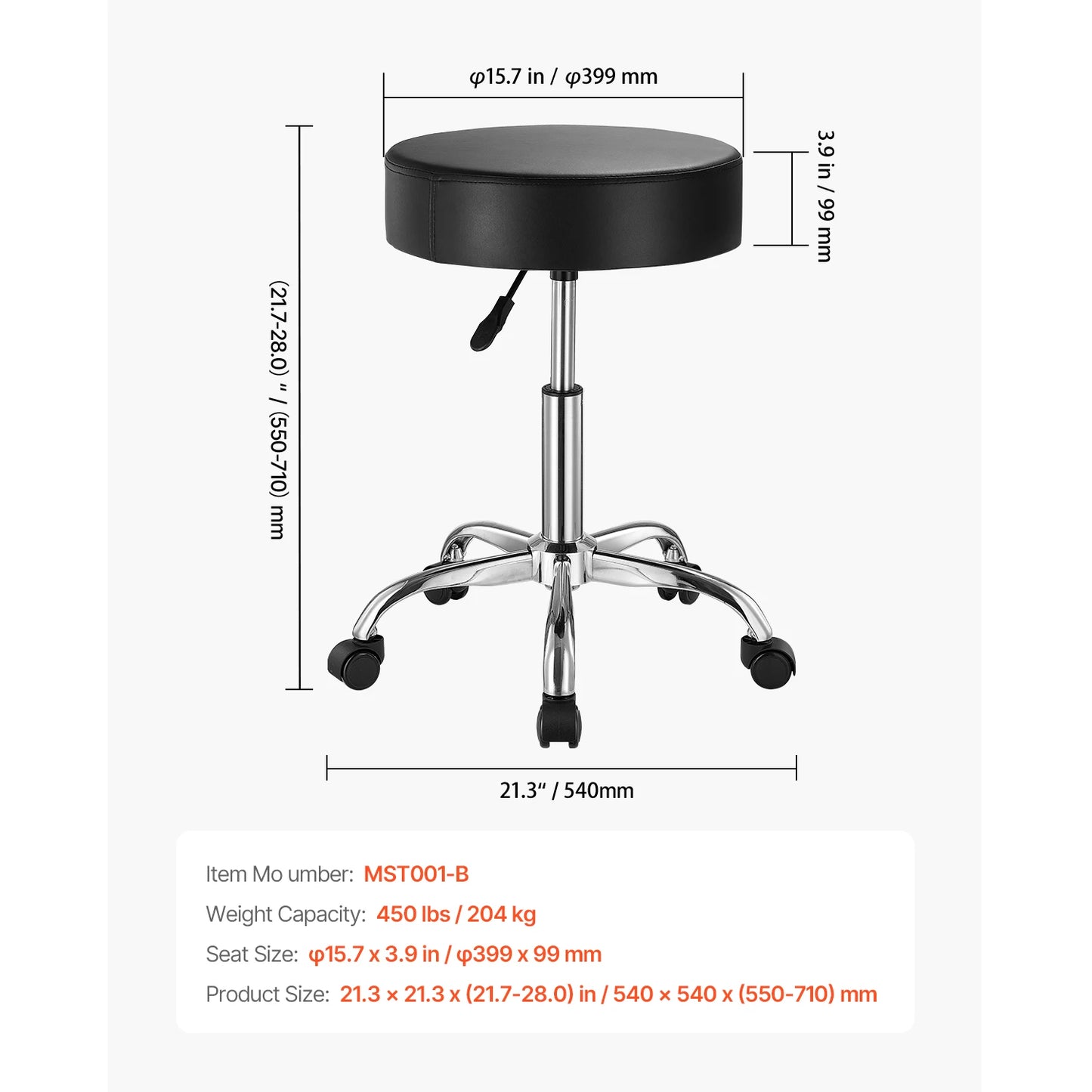 SucceBuy Rolling Stool With Wheels 450 Lbs Weight Capacity