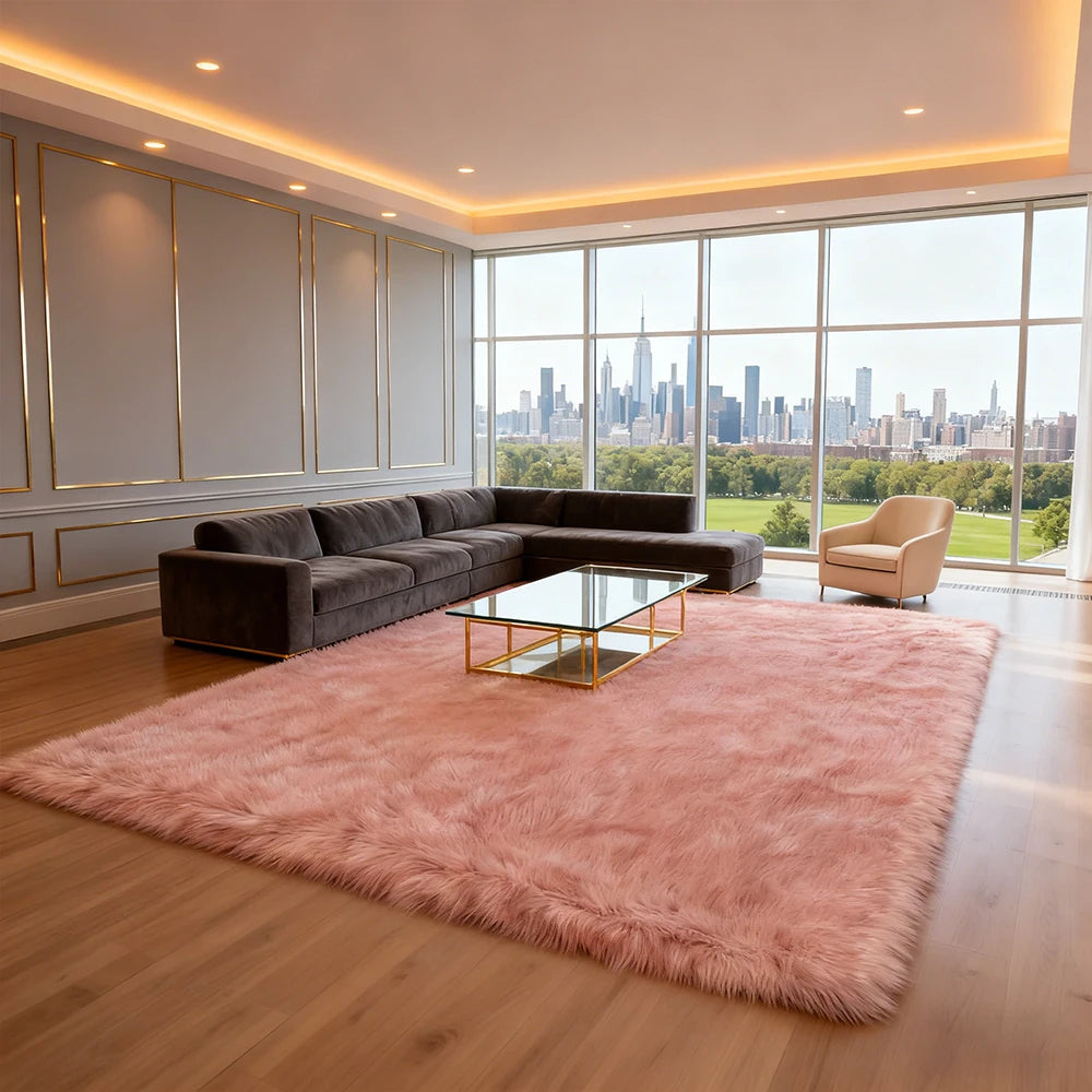 Fluffy Faux Sheepskin Shag Rug for Living Room and Bedroom