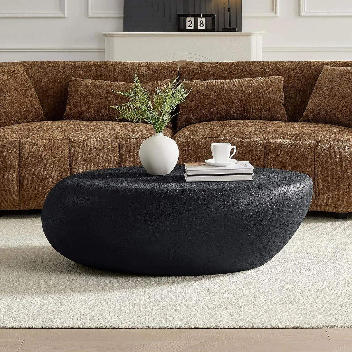 Oval Faux Stone Coffee Table Minimalist Fiberglass For Living Room