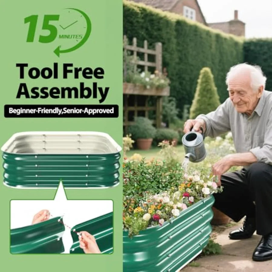 OLOEY Galvanized Raised Garden Bed Outdoor Planter Box