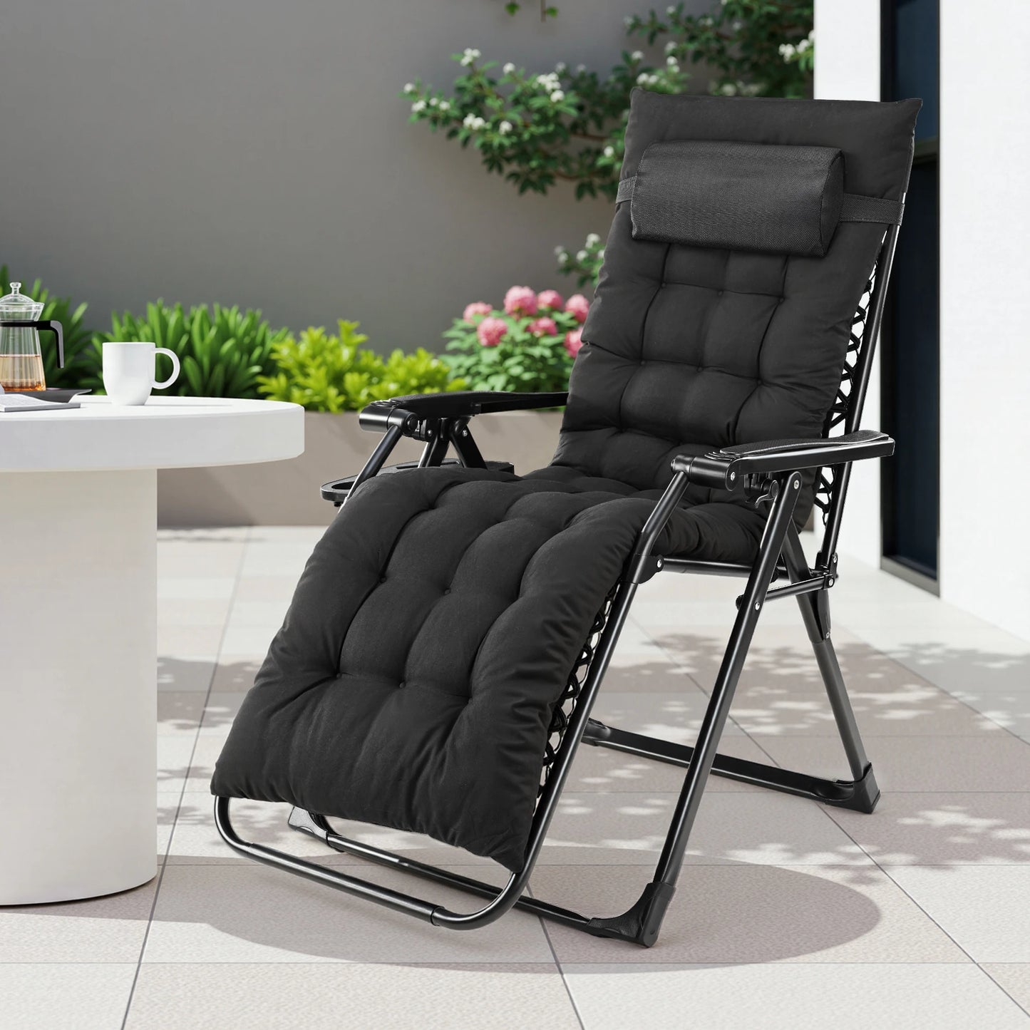 JHK Zero Gravity Recliner Outdoor Lounge Chair With Cup Trays
