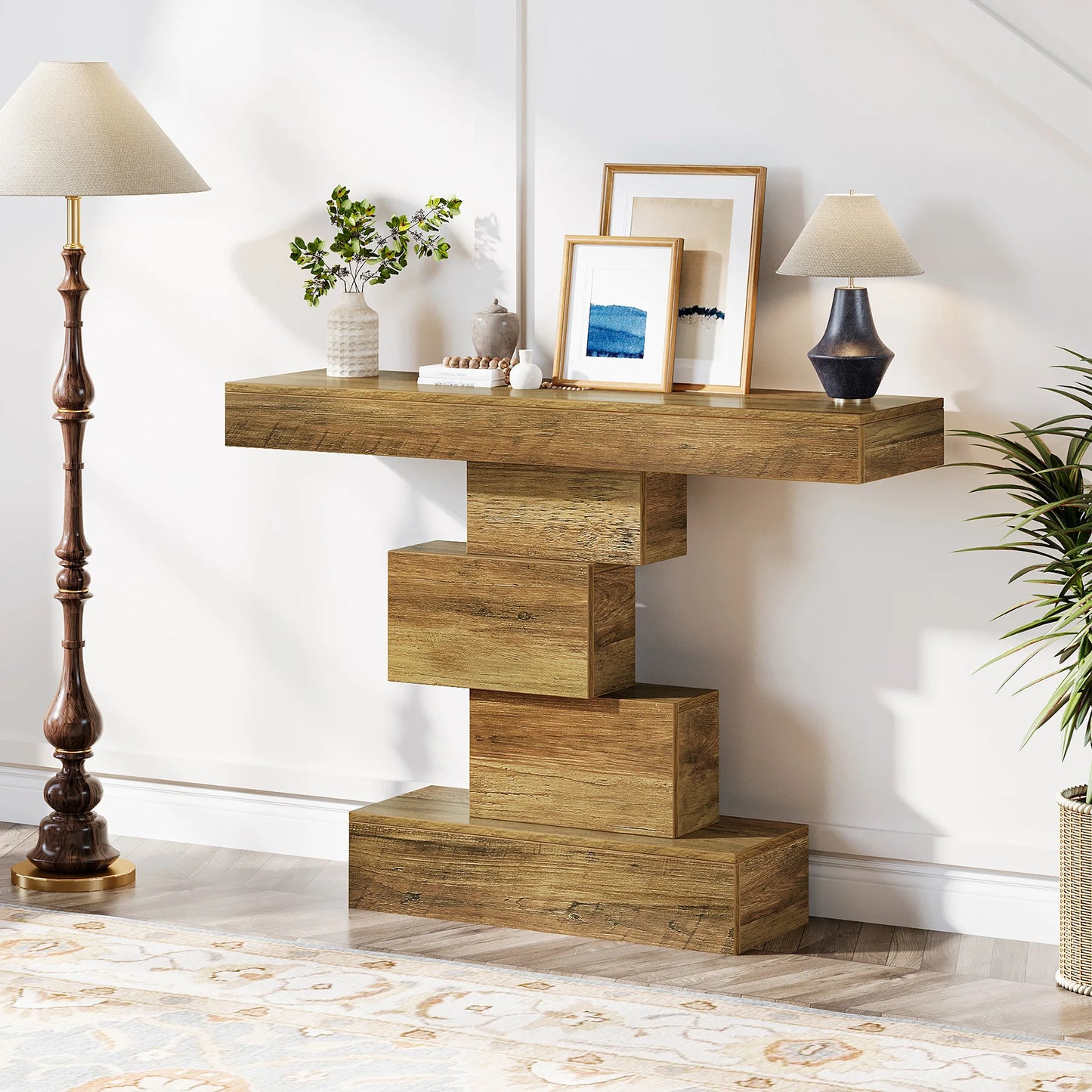 Tribesigns Farmhouse Console Table Narrow Sofa Table With Geometric Base