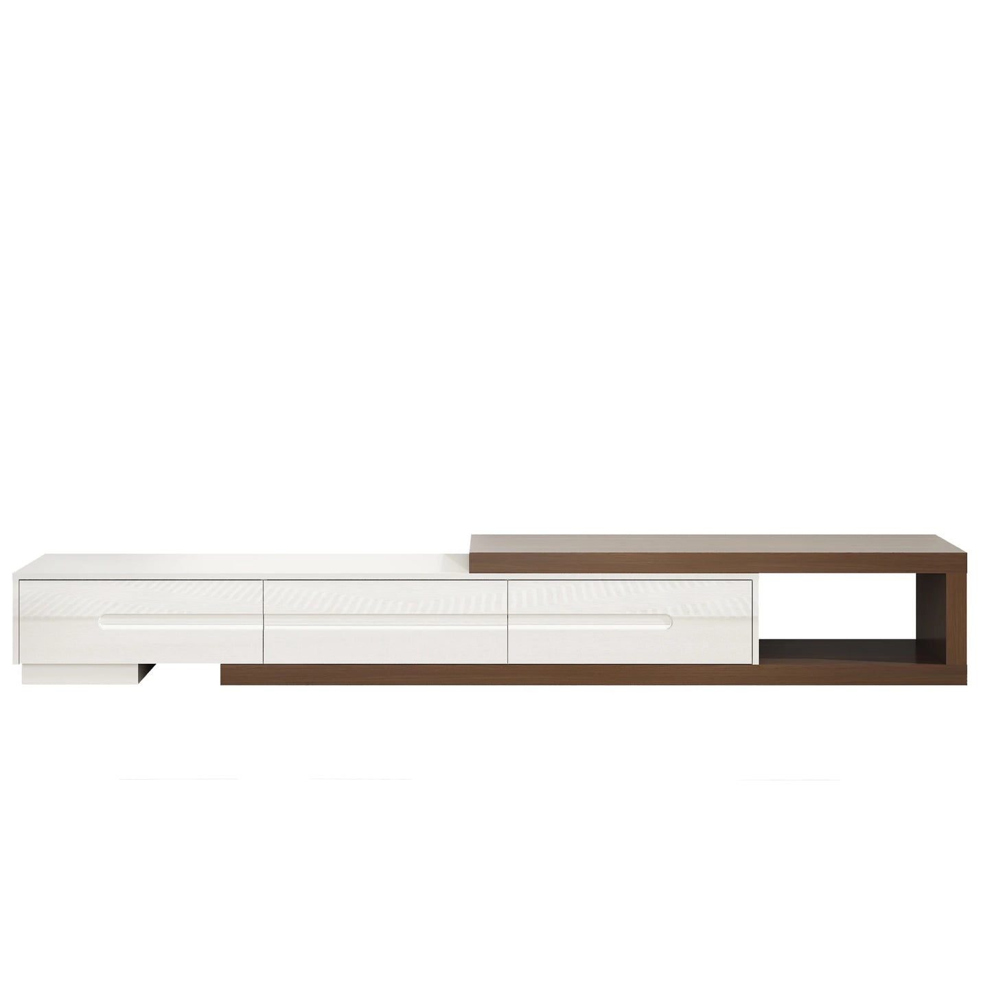 QiaoShiRen Extendable TV Stand Wood Reversible Media Console With Drawers