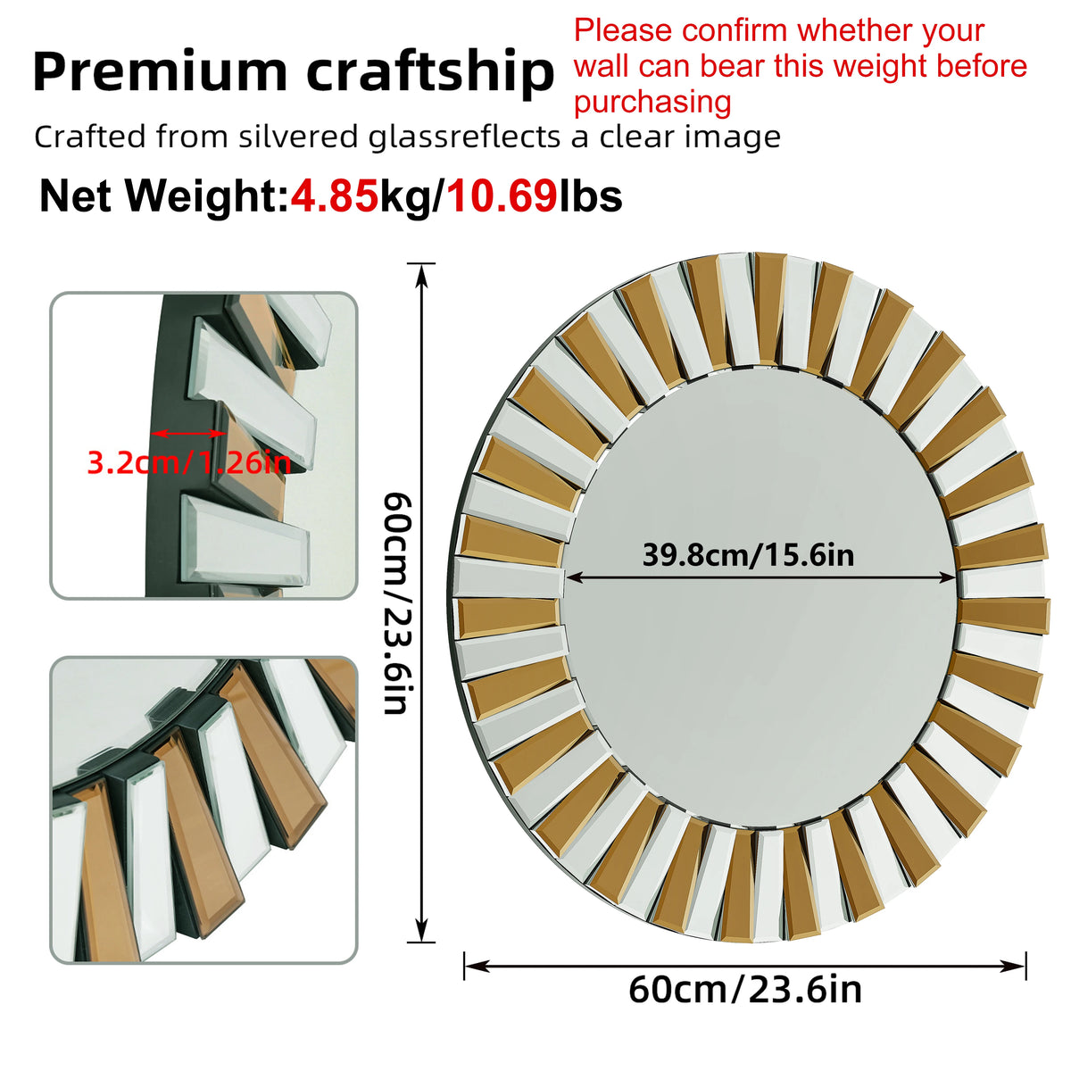 Round Starburst Decorative Wall Mirror For Chic Home Accent