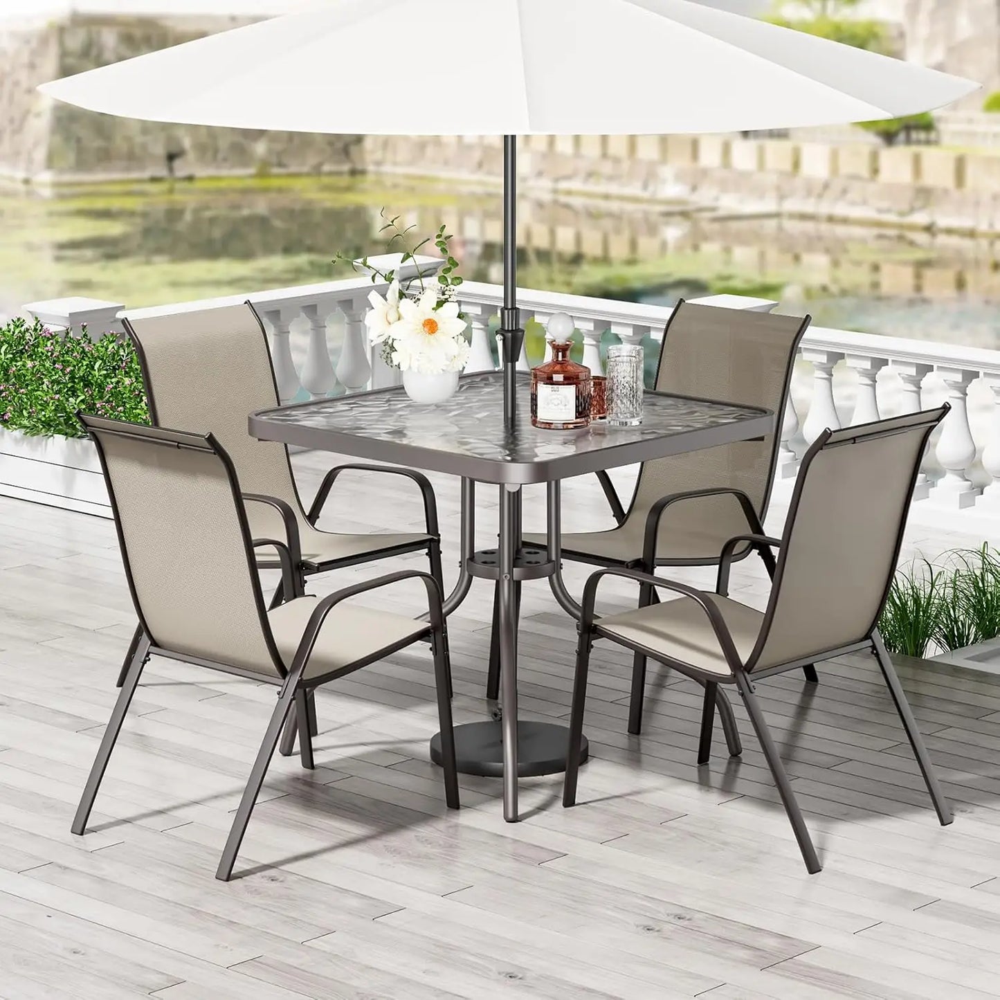 Patio Dining Set 5 Pieces All Weather Textilene Chairs