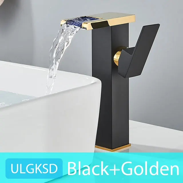 ULGKSD Bathroom Sink Faucets Cold&Hot Hydroelectric LED Basin Faucet Deck Mounted Waterfall Mixer Tap Kitchen Dual-use Tap Crane