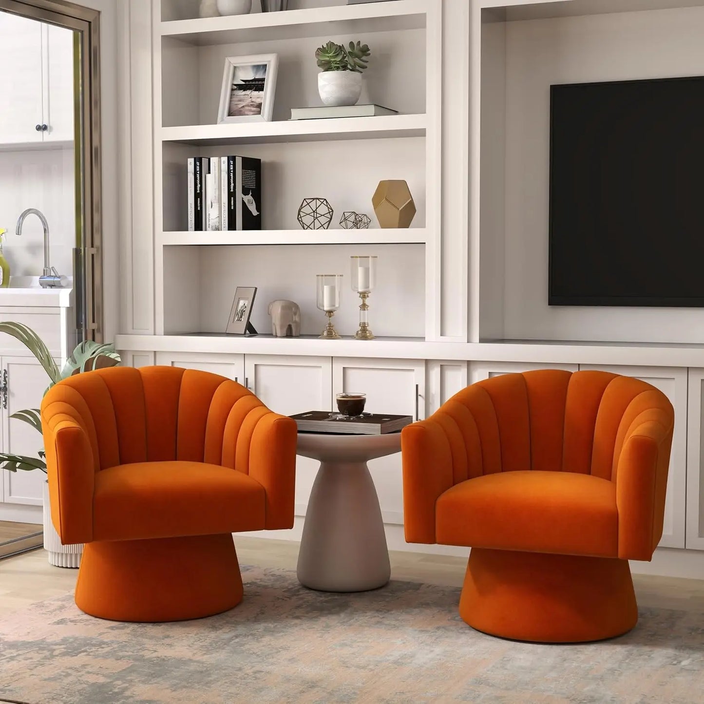 Velvet Upholstered Barrel Chair 360 Degree Swivel Set of 2