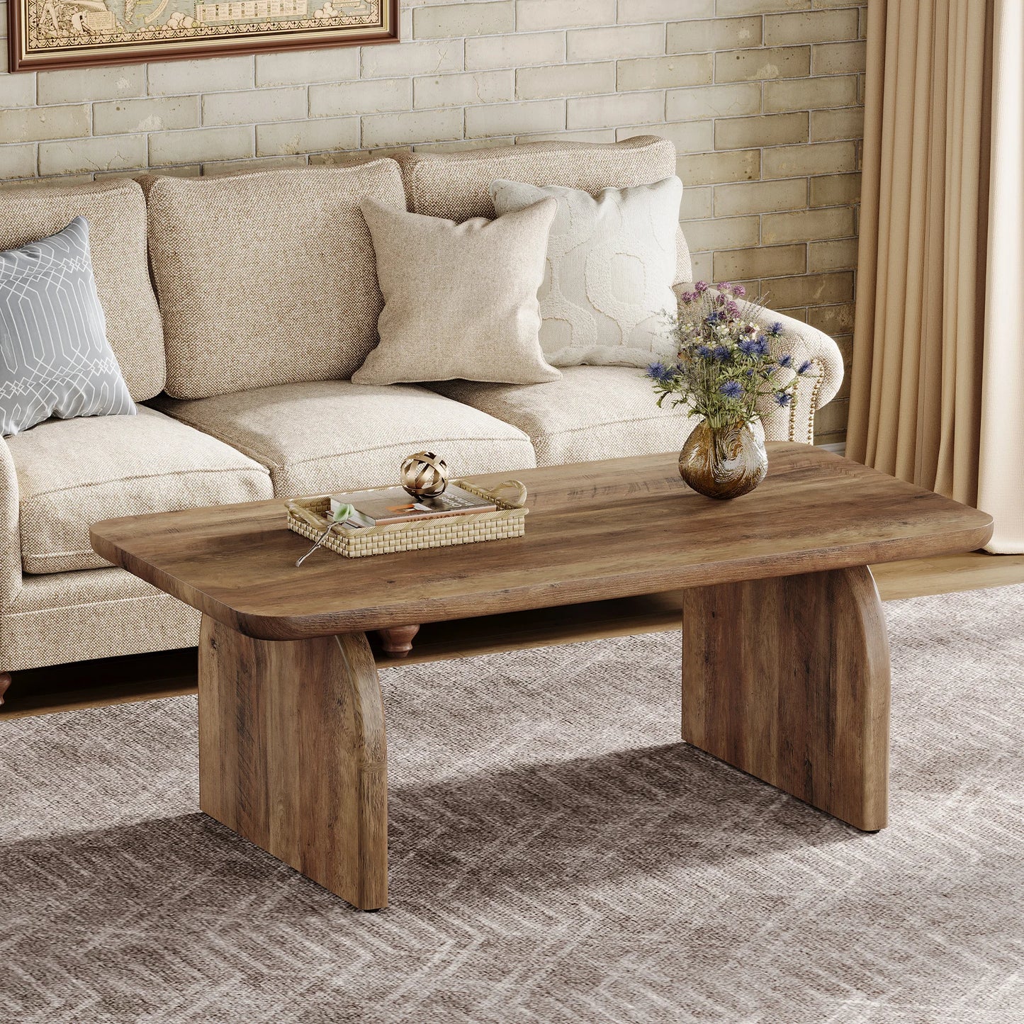 Tribesigns Farmhouse Rectangular Coffee Table Center Cocktail Table