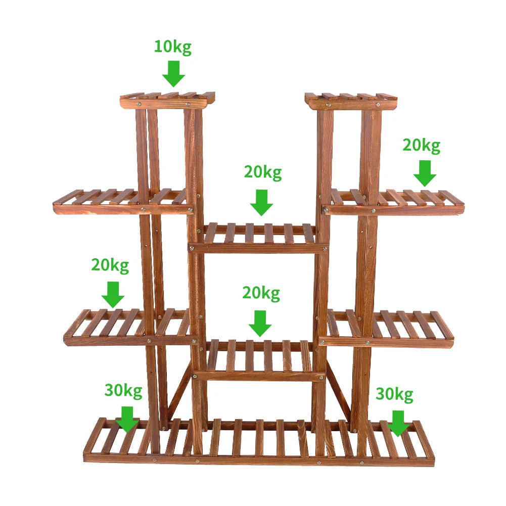 Eleven Tiered Wooden Plant Stand For Indoor And Outdoor Garden