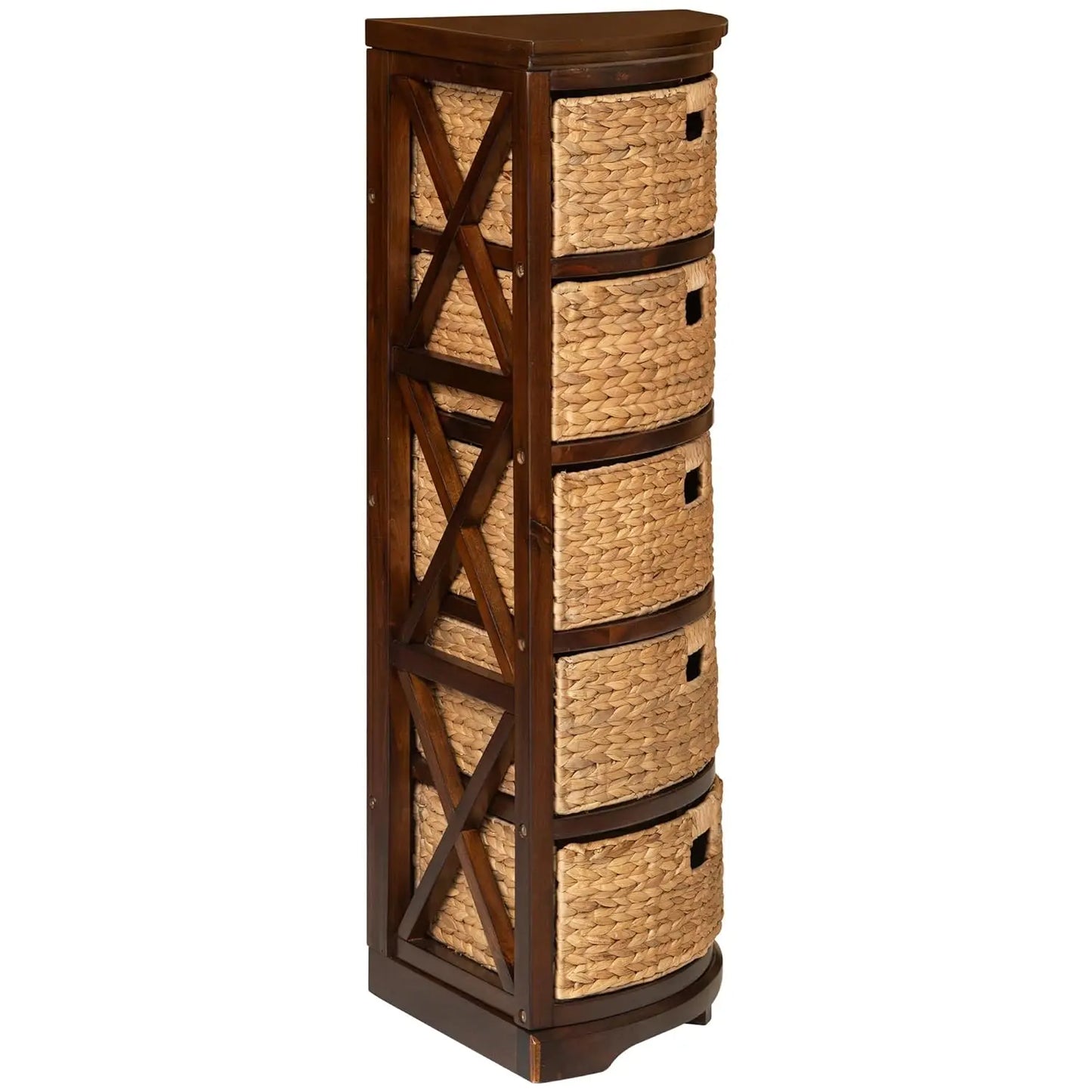 X Side Corner Storage Cabinet With Wicker Baskets For Bathroom