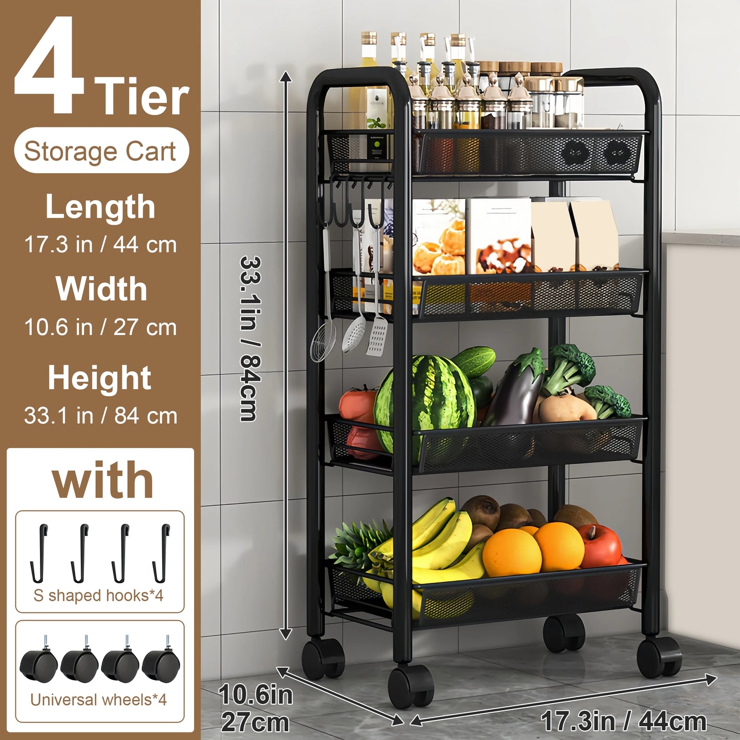 Multilayer Kitchen Storage Cart With Wheels And Stackable Shelves