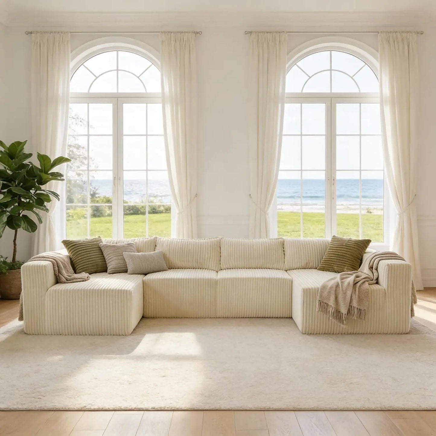 Combination Modular U-Shaped Sectional Sofa With Double Chaise Corduroy Fabric