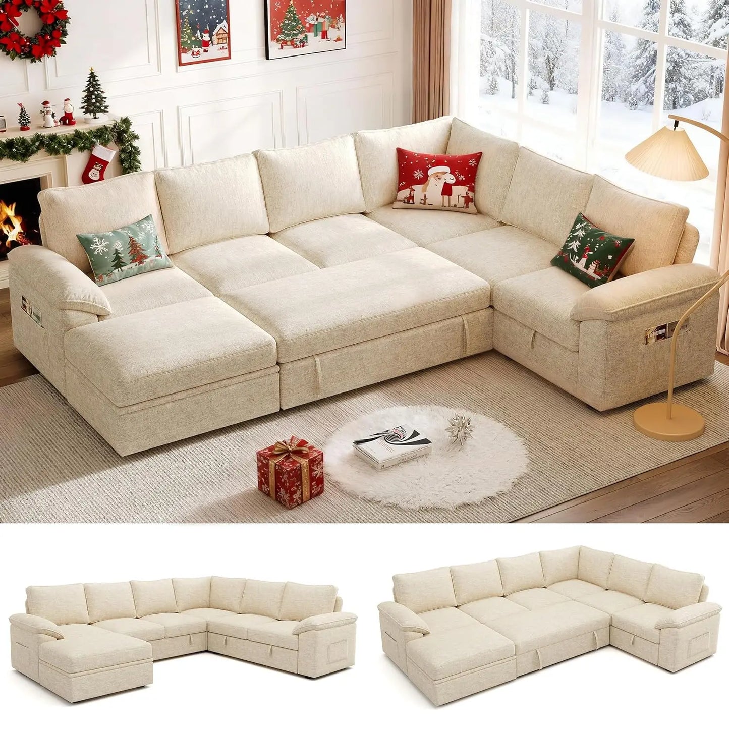 Modular U Shaped Sectional Sleeper Sofa With Storage