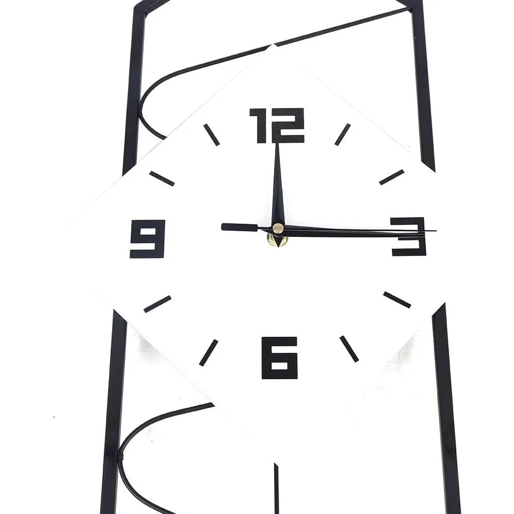 Quartz Silent Wall Clock With Pendulum Metal Frame Home Decor