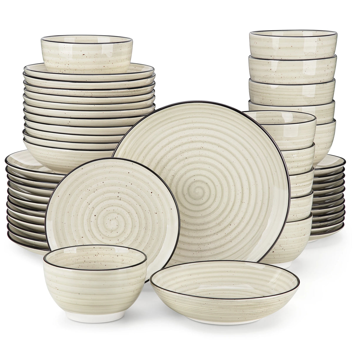 Malacasa 24 Piece Beige Ceramic Spiral Handpainted Dinnerplate Set