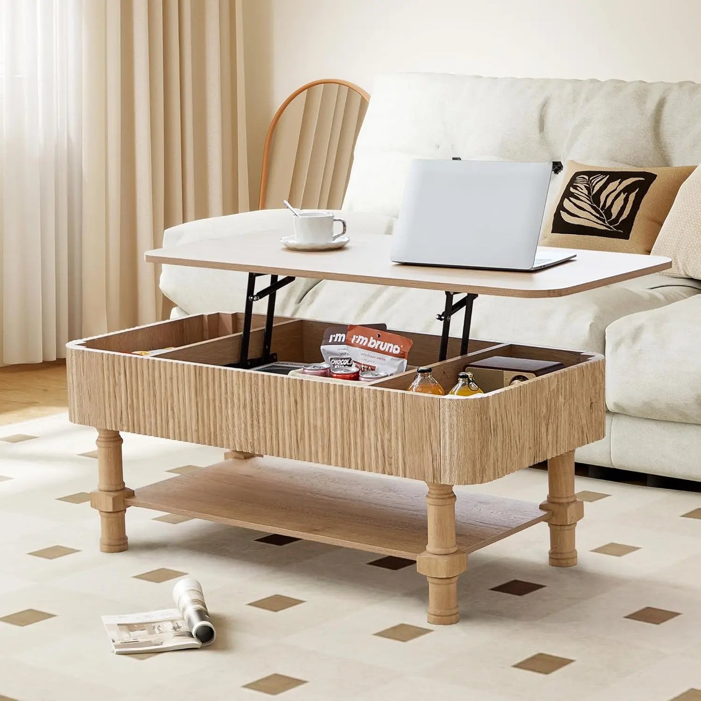 Oval Minimalist Farmhouse Coffee Table With Storage
