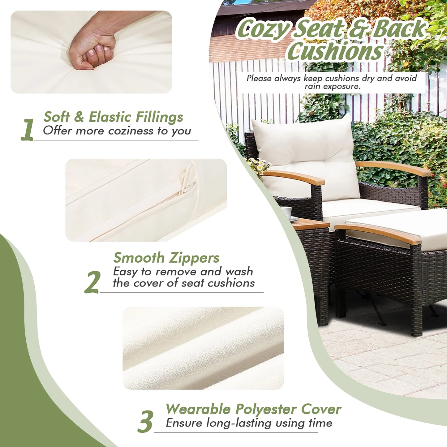 HOMASIS Patio Rattan Sofa Set With Wood Top Table Outdoor