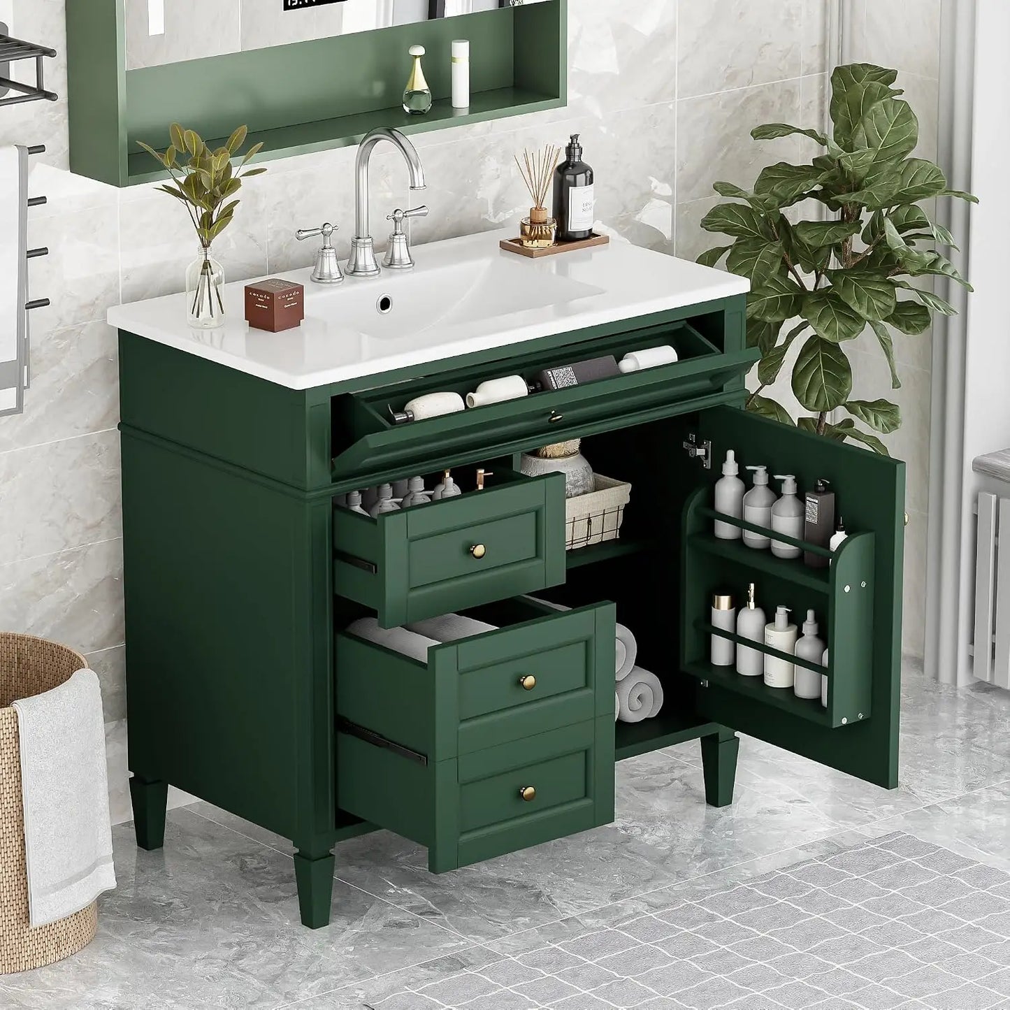 Customizable Modern Wooden Bathroom Vanity With Single Sink And Drawers
