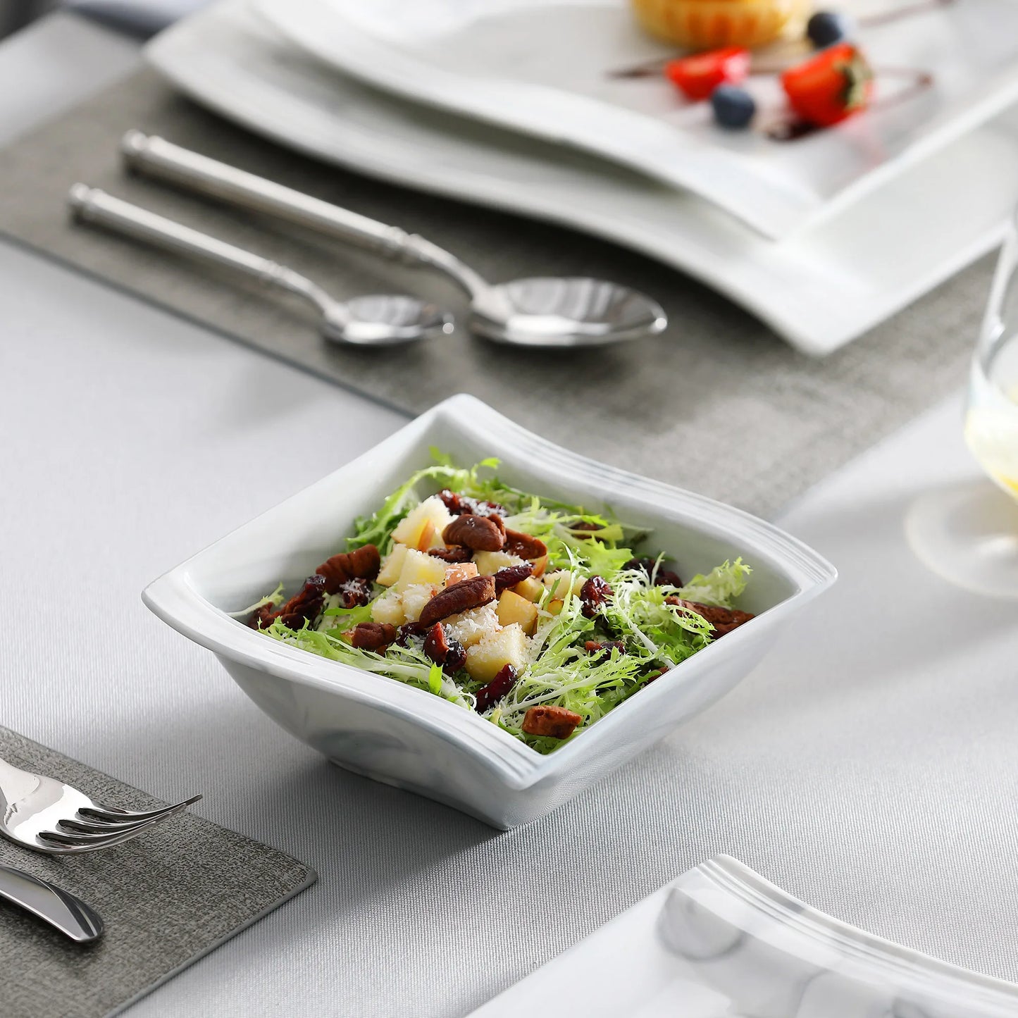 MALACASA Flora 26 Piece Nordic Marble Gray Porcelain Dinnerware Set for 6