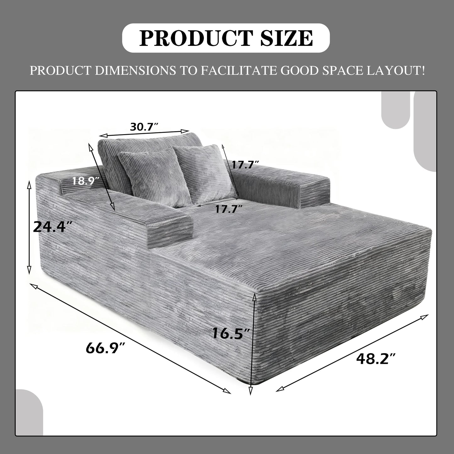Modern Corduroy L Shaped Sectional Sofa With Storage And Pillows