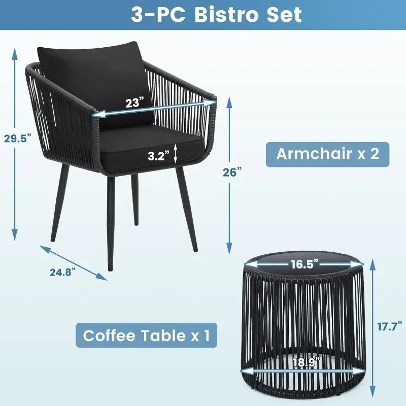 Quality Outdoor Patio Rattan Bistro Set With Side Table