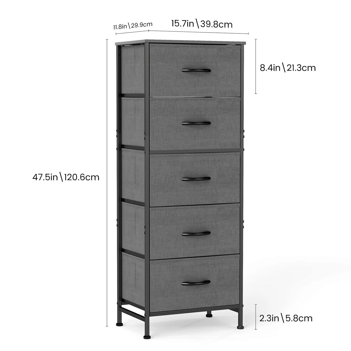 JHK Five Drawer Fabric Dresser With Steel Frame Closet