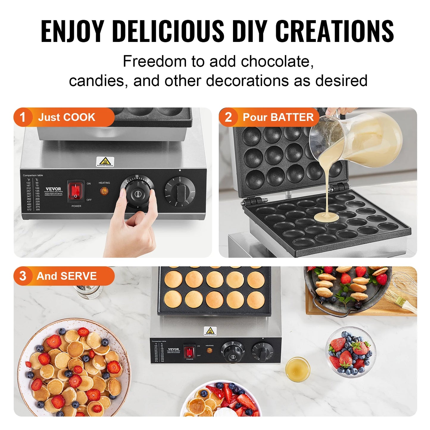 VEVOR Electric Waffle Maker 25P Mini Pancake Dorayaki Machine