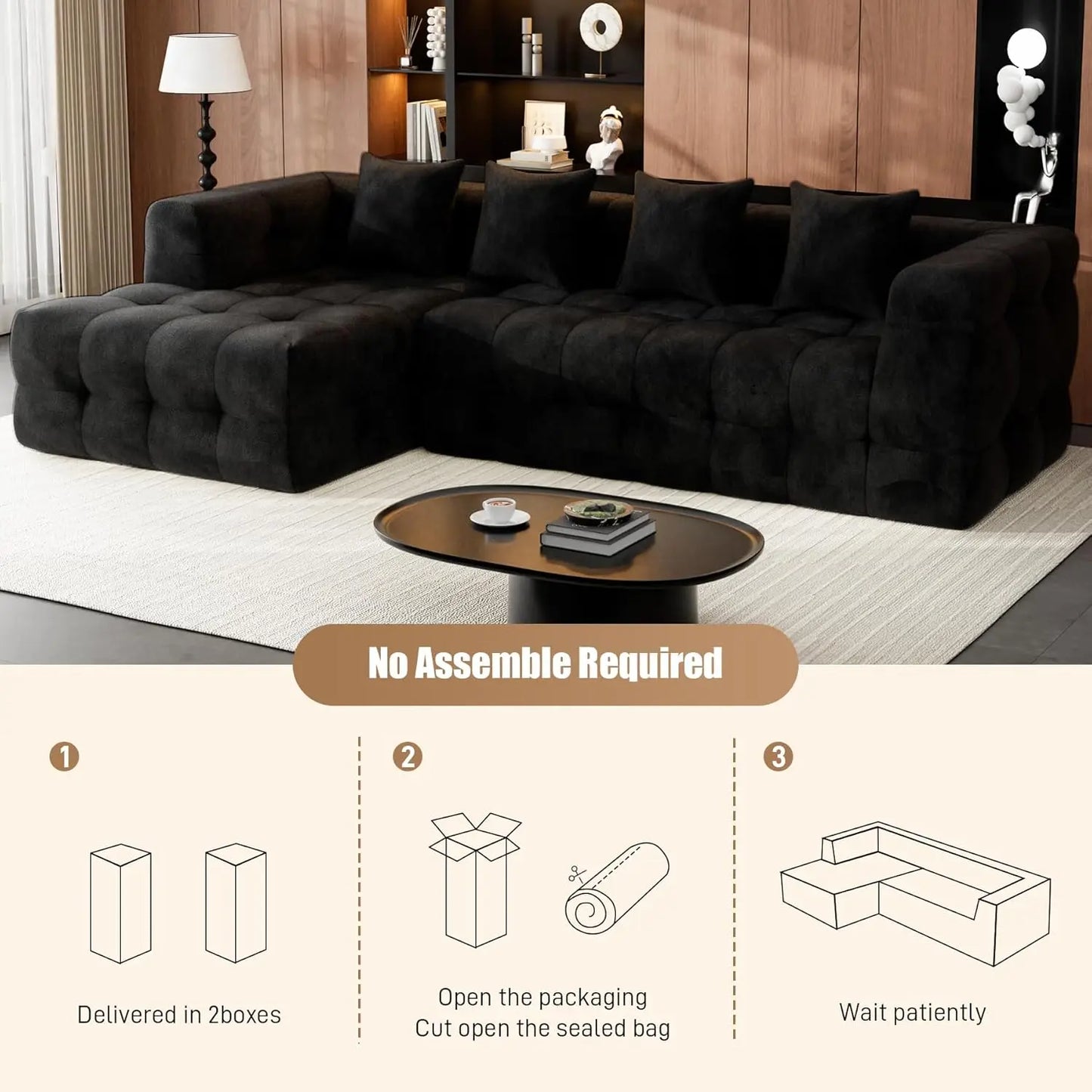 L Shaped Chenille Sectional Sofa With Chaise Lounge