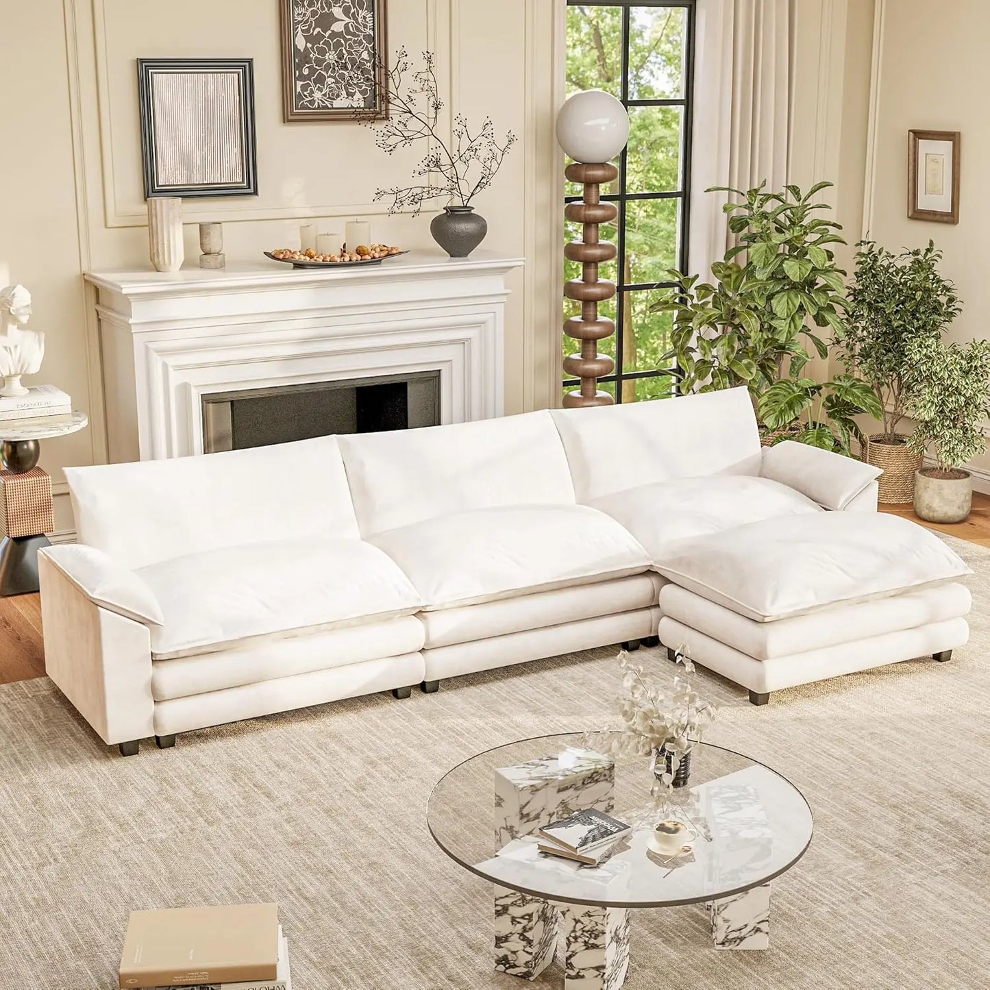Modular Sectional Sofa With Reversible Ottoman Deep Seat Chenille