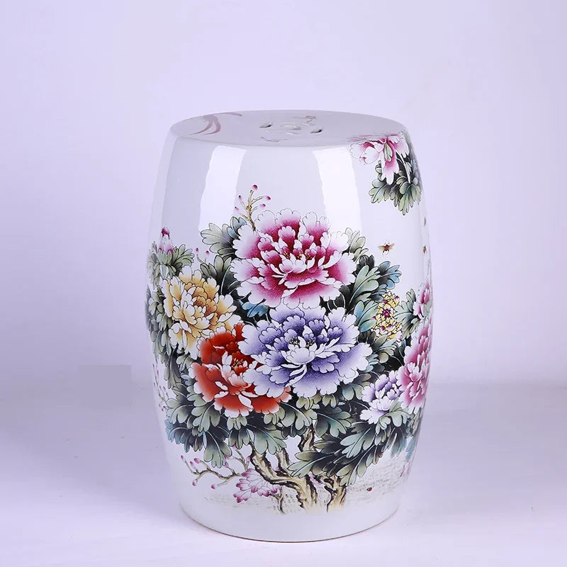 Chinese Style Fish Painting Porcelain Drum Garden Stool Decor Antique