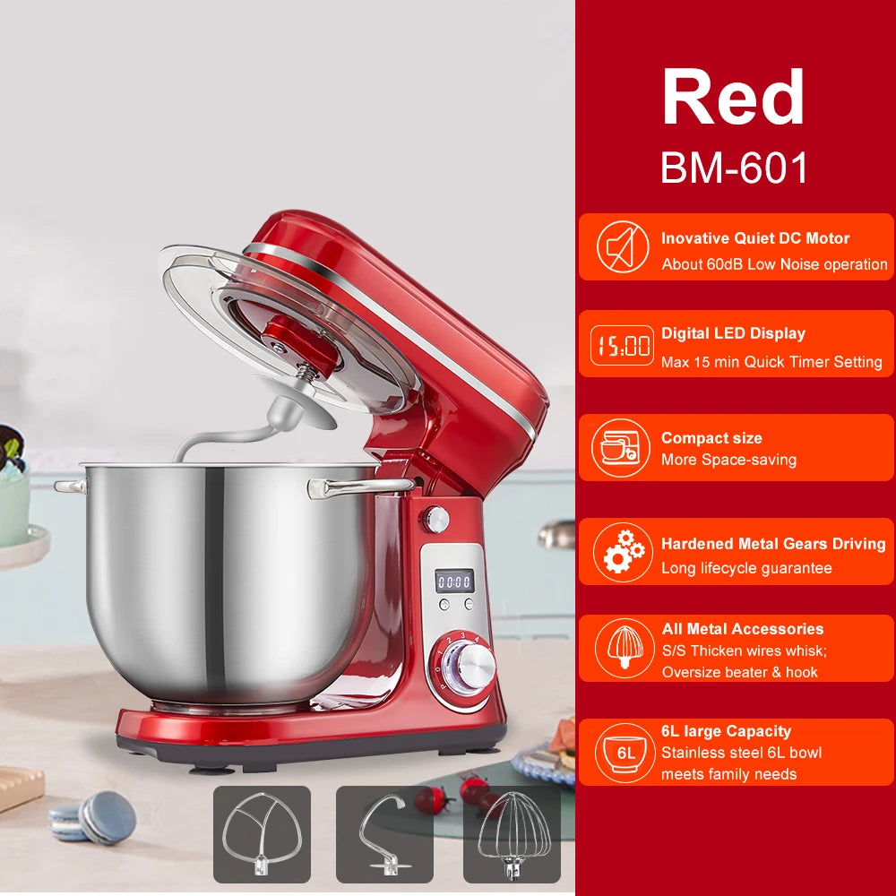 Biolomix 1200W Stand Mixer With Quiet DC Motor 6Speed