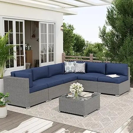 Outdoor Patio Sofa Set Rattan Wicker With Glass Top Table
