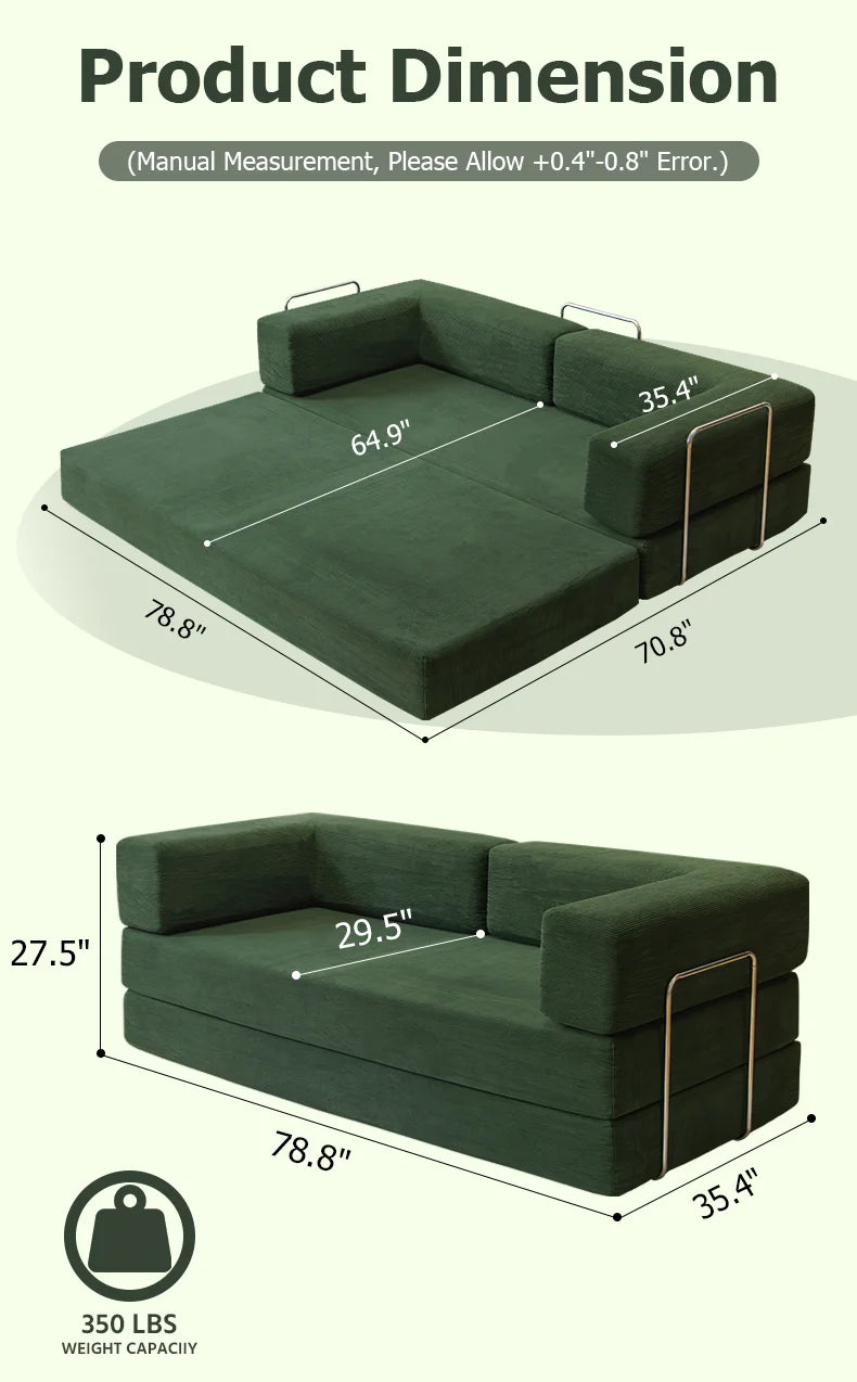 YQzyphyna 4-In-1 Futon Sofa Bed Corduroy Sleeper Loveseat