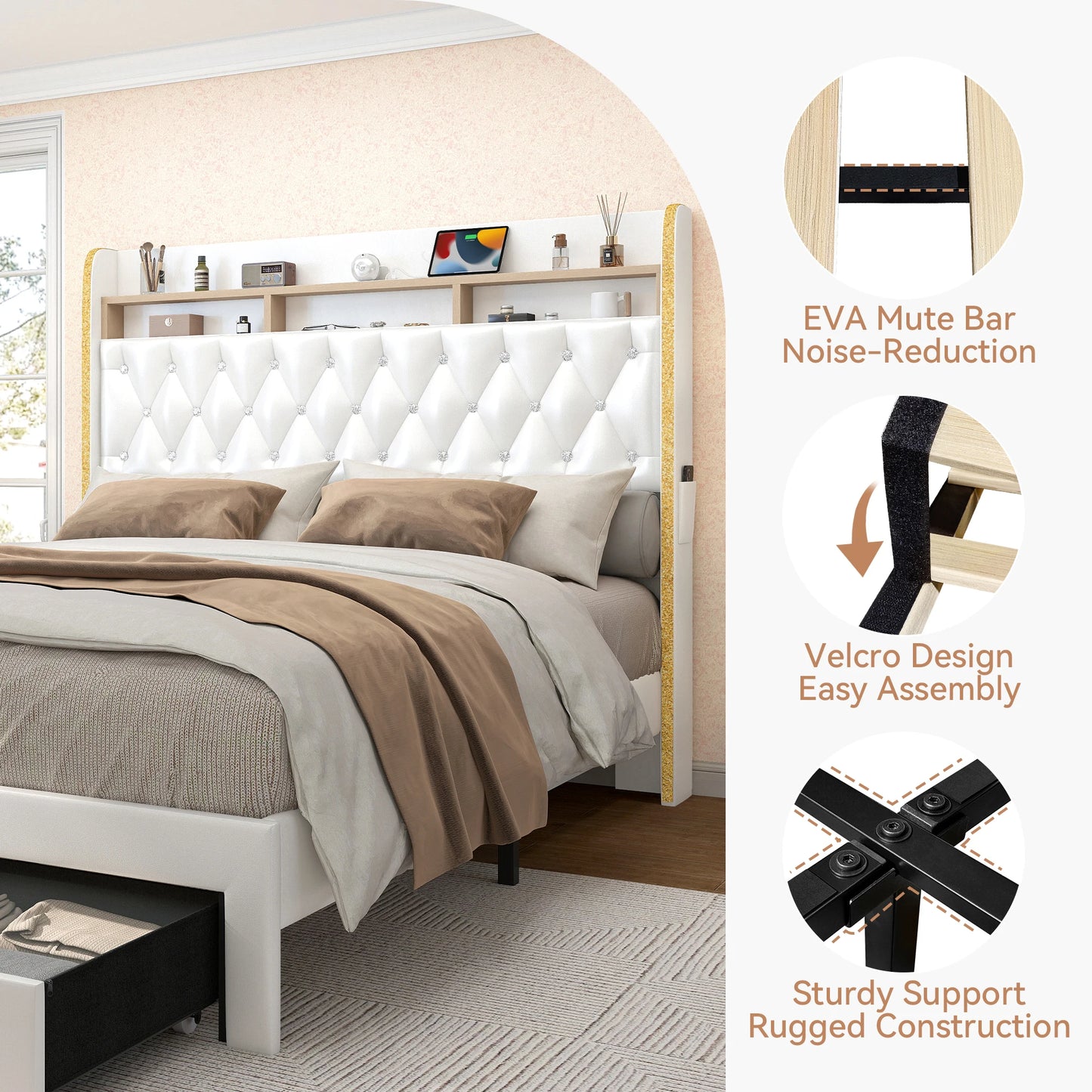SIBEDS LED Bed Frame With Storage Drawers And Star Projector