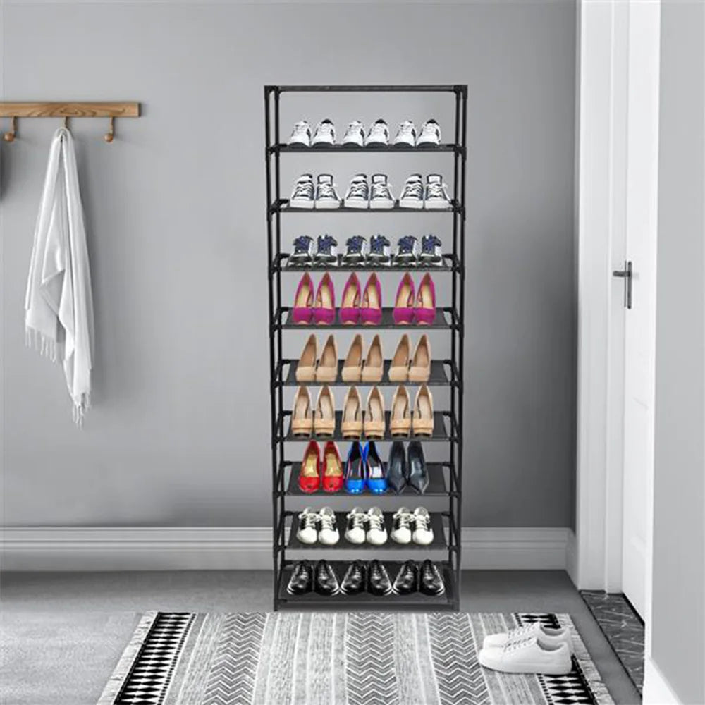 Stackable 10 Tier Shoe Rack With Iron Frame Storage Organizer