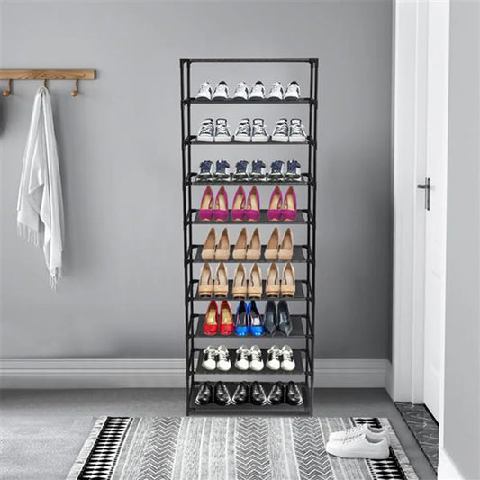 Stackable 10 Tier Shoe Rack With Iron Frame Storage Organizer