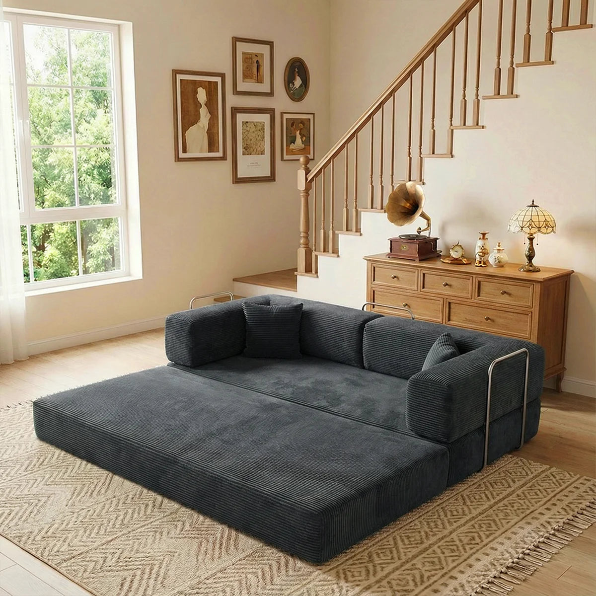 YQzyphyna 4-In-1 Futon Sofa Bed Corduroy Sleeper Loveseat