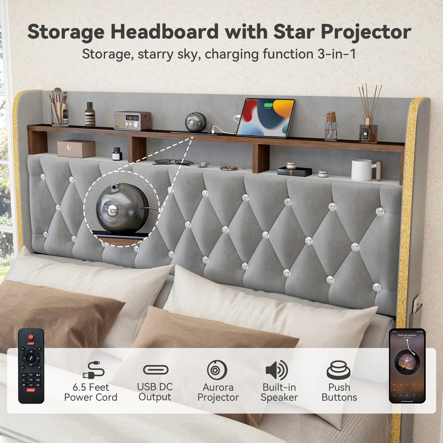 SIBEDS LED Bed Frame With Storage Drawers And Star Projector