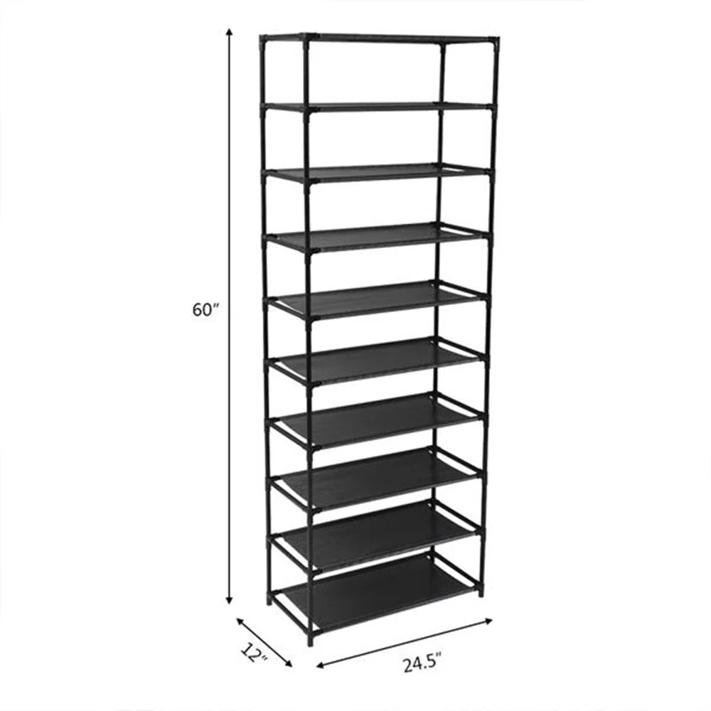Stackable 10 Tier Shoe Rack With Iron Frame Storage Organizer
