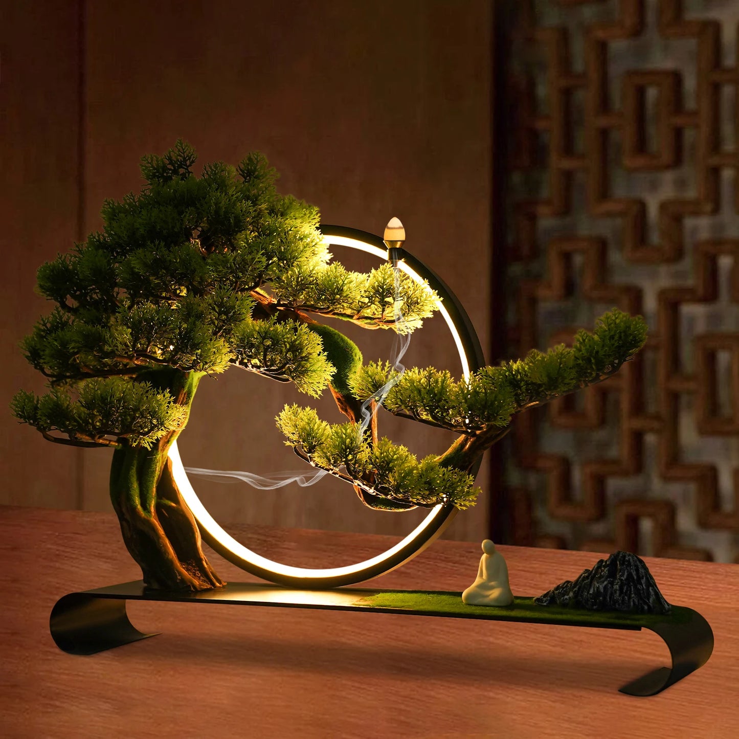 Ceramic Zen Bonsai Incense Burner With LED Halo USB Decor
