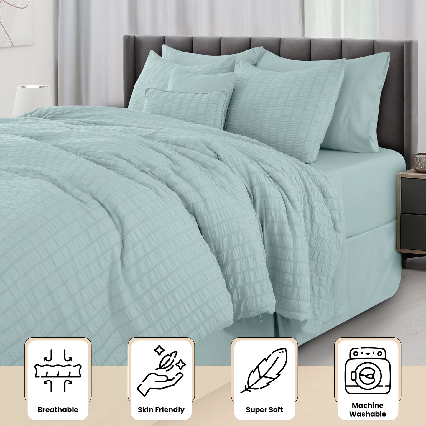Lux Decor Seersucker Comforter Set Bed in a Bag Sheets