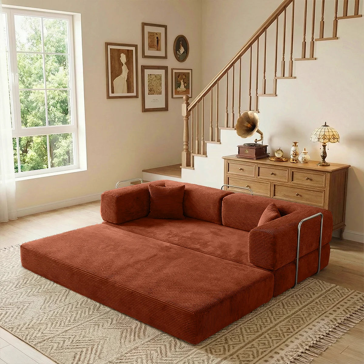 YQzyphyna 4-In-1 Futon Sofa Bed Corduroy Sleeper Loveseat