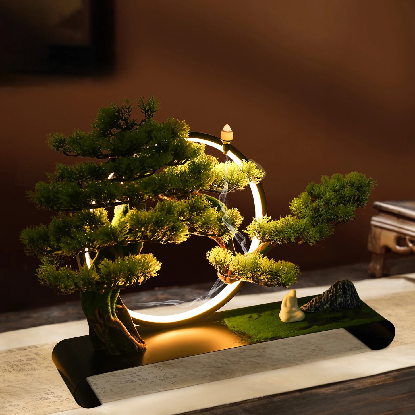 Ceramic Zen Bonsai Incense Burner With LED Halo USB Decor