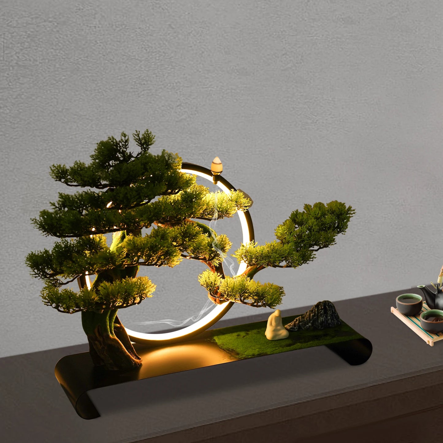 Ceramic Zen Bonsai Incense Burner With LED Halo USB Decor