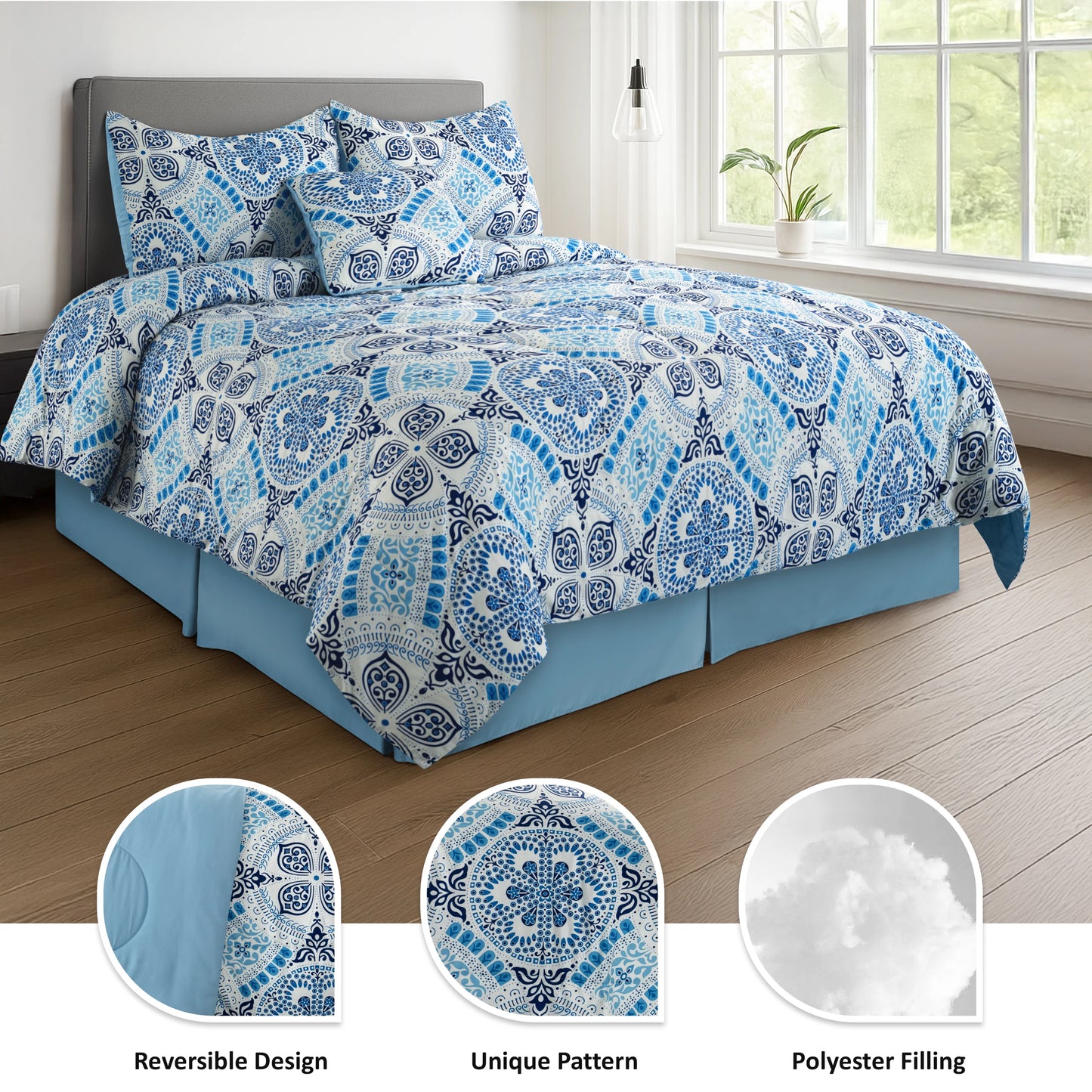 LDC Lux Decor Collection Reversible 5 Piece Comforter Set Bedding