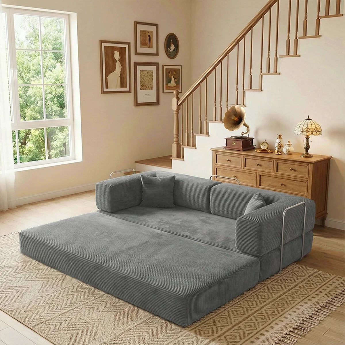 YQzyphyna 4-In-1 Futon Sofa Bed Corduroy Sleeper Loveseat