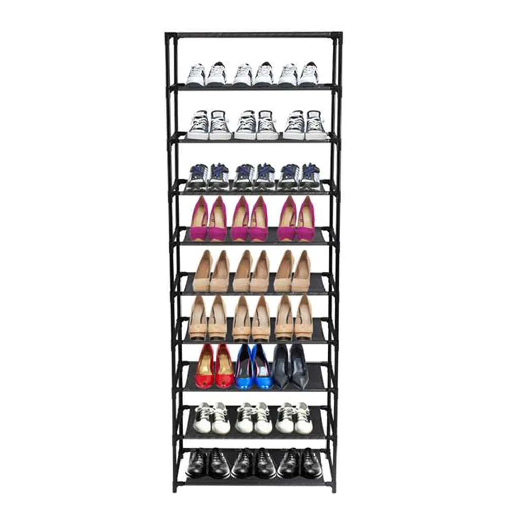 Stackable 10 Tier Shoe Rack With Iron Frame Storage Organizer